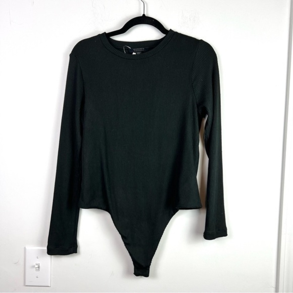 All Saints bodysuit womens 10 black long sleeve snap Molly Cutout backless